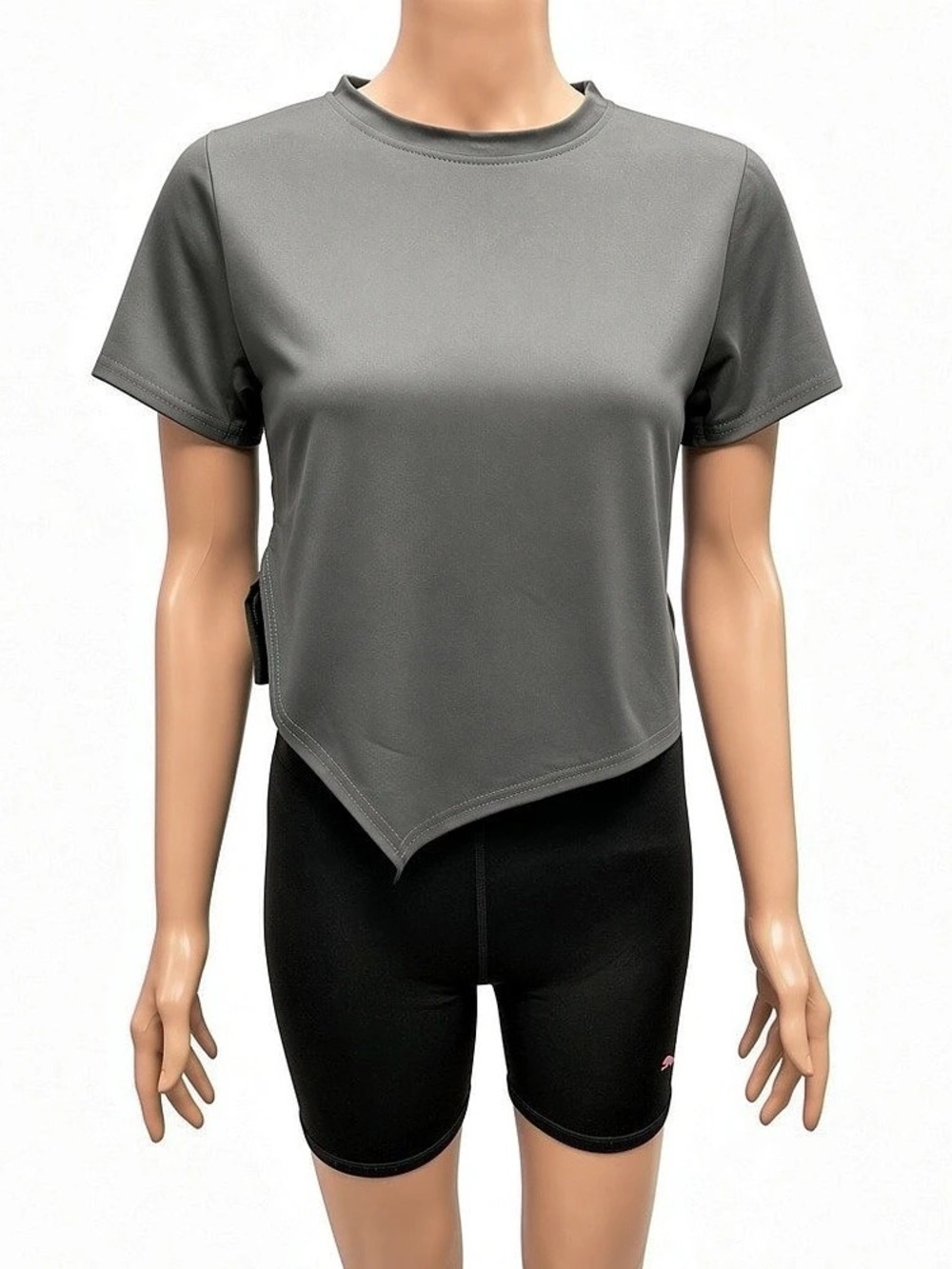 VINYLRA Ruched Side Tie Short Sleeve Top in Gray Size Medium NWT